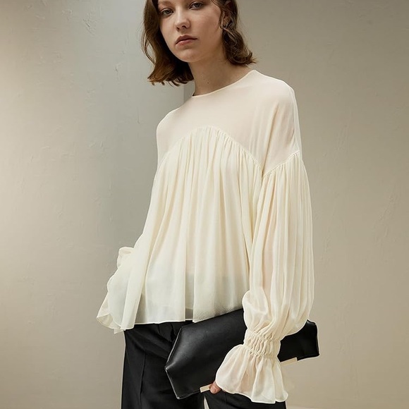 VINTAGE SHEER ESCADA RUFFLE BLOUSE - Picture 12 of 14